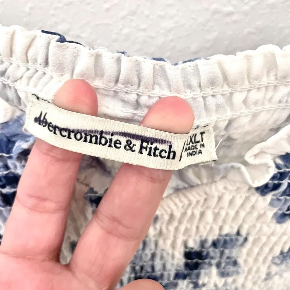 NWT Abercrombie & Fitch Smoked Floral Mini Dress XXLT Ivory Blue